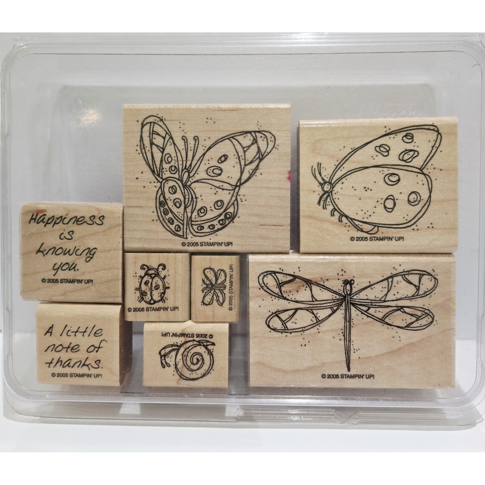Stampin Up 2005 WINGED THINGS Set Of 8 Mounted Stamps Butterflies Snail Thanks